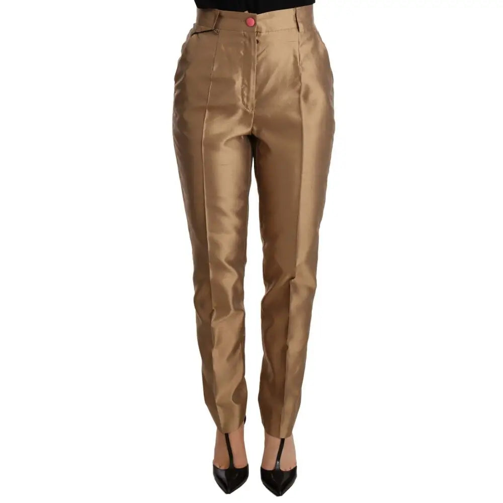 Dolce & Gabbana Elegant Tapered Silk Trousers in Gold