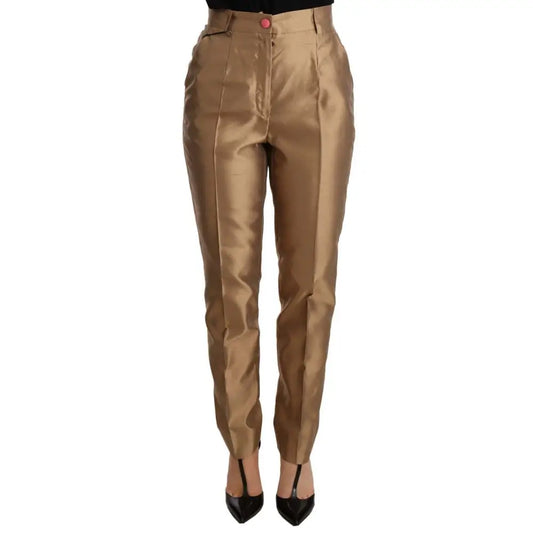 Dolce & Gabbana Elegant Tapered Silk Trousers in Gold