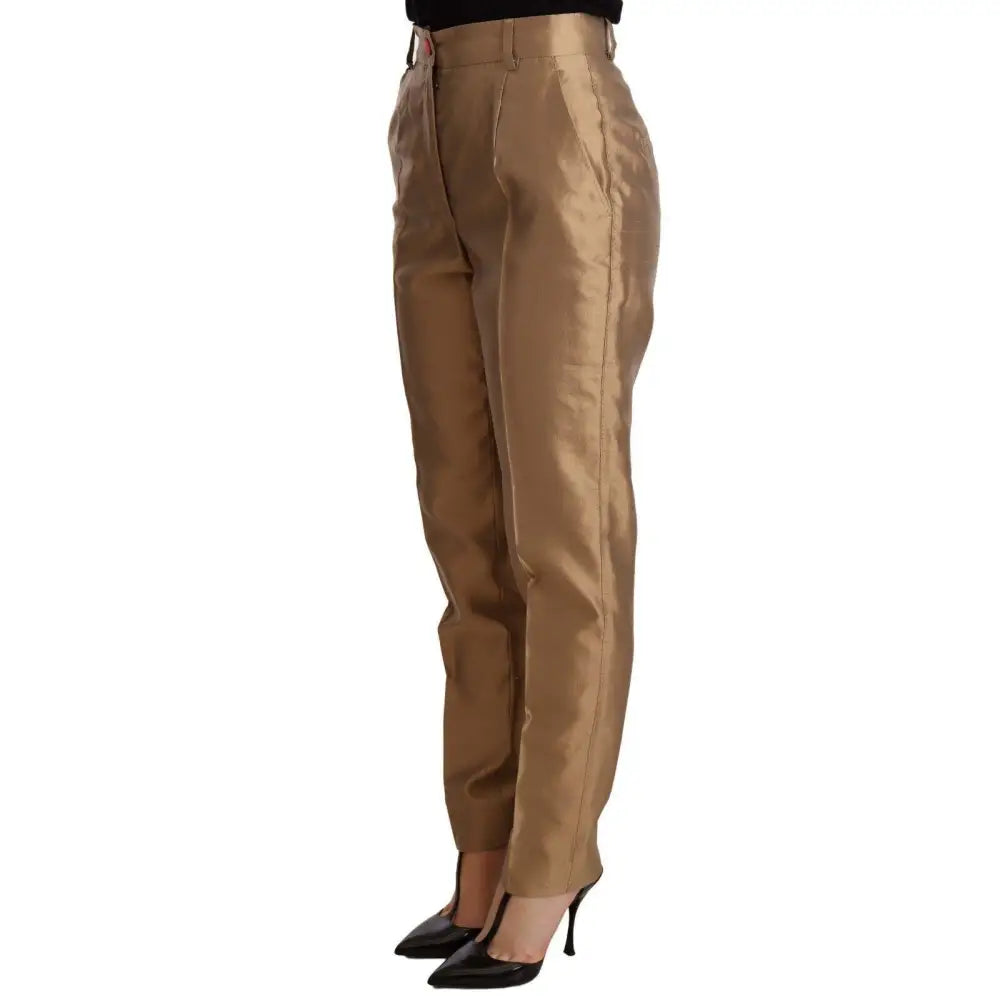 Dolce & Gabbana Elegant Tapered Silk Trousers in Gold