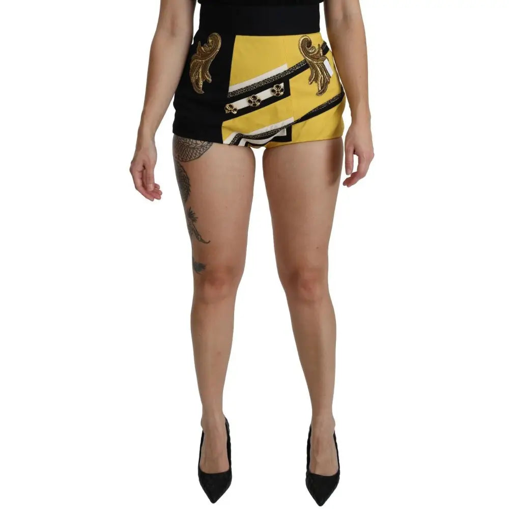 Dolce & Gabbana Embroidered Crystal High Waist Mini Shorts