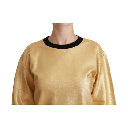 Dolce & Gabbana Gold Cotton Crewneck Pullover Sweater