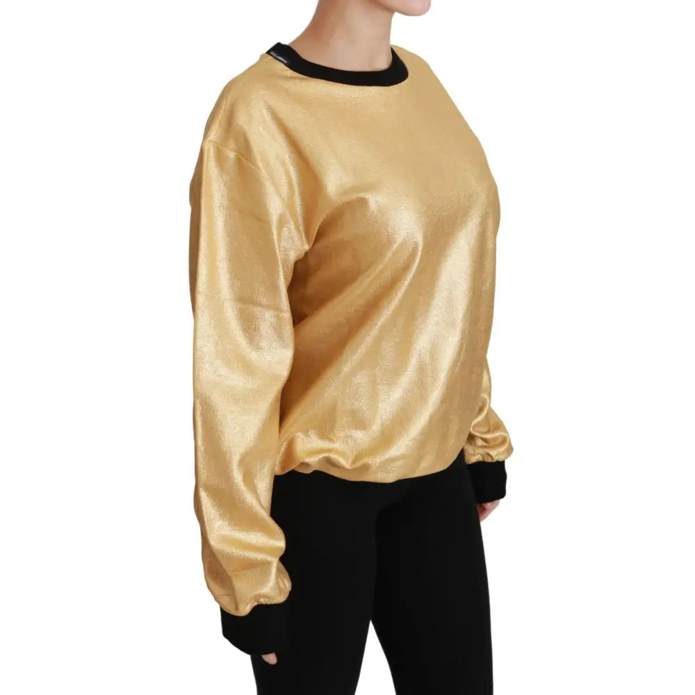 Dolce & Gabbana Gold Cotton Crewneck Pullover Sweater