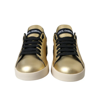 Gabbana gold Portofino calf leather sneakers with white sole