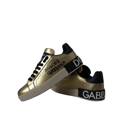 Gabbana gold Portofino calf leather sneakers with metallic upper and bold branding