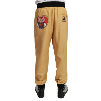 Dolce & Gabbana Gold Year Of The Pig Cotton Mens Pants