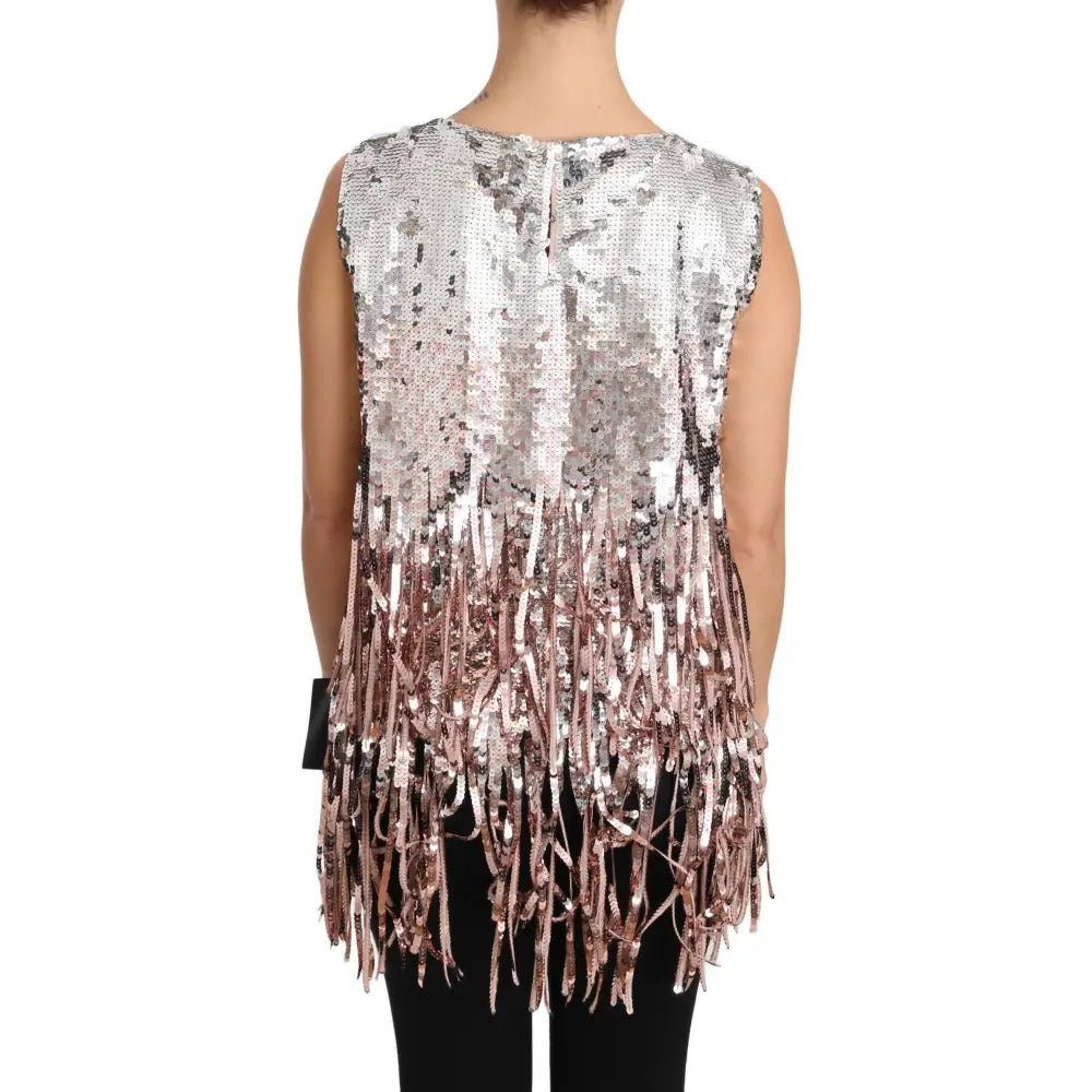 Dolce & Gabbana Golden Pink Sequined Fringe Tank Top