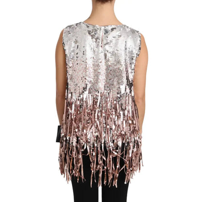 Dolce & Gabbana Golden Pink Sequined Fringe Tank Top