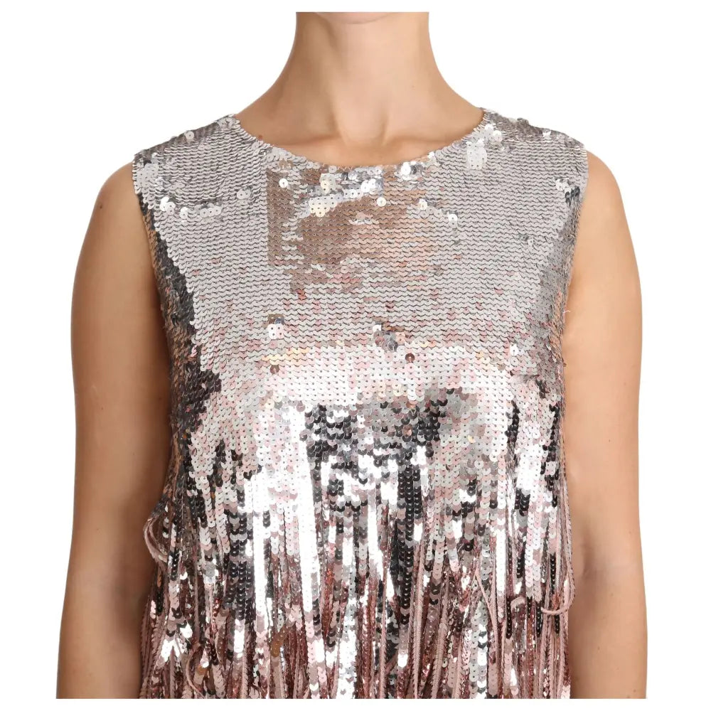 Dolce & Gabbana Golden Pink Sequined Fringe Tank Top