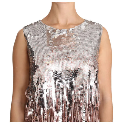 Dolce & Gabbana Golden Pink Sequined Fringe Tank Top