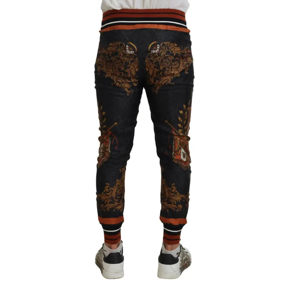 Dolce & Gabbana Grå Silke Baroque Crown Bukser & Jeans Sport Bukser & Jeans