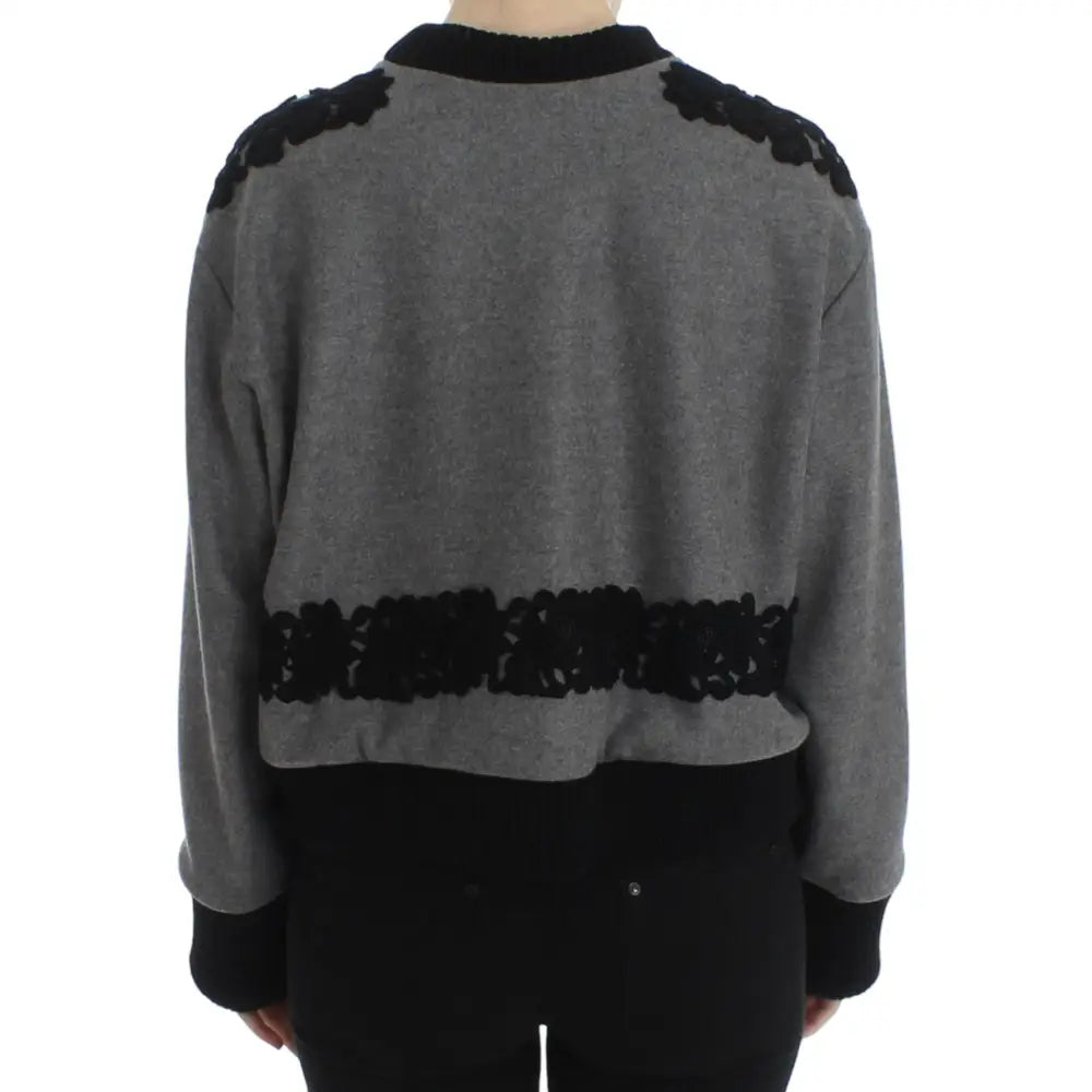 Dolce & Gabbana Gray Black Lace Wool Cashmere Sweater