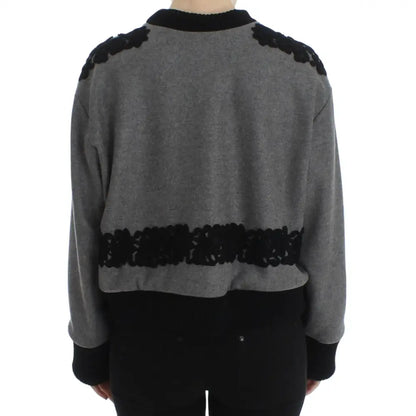 Dolce & Gabbana Gray Black Lace Wool Cashmere Sweater