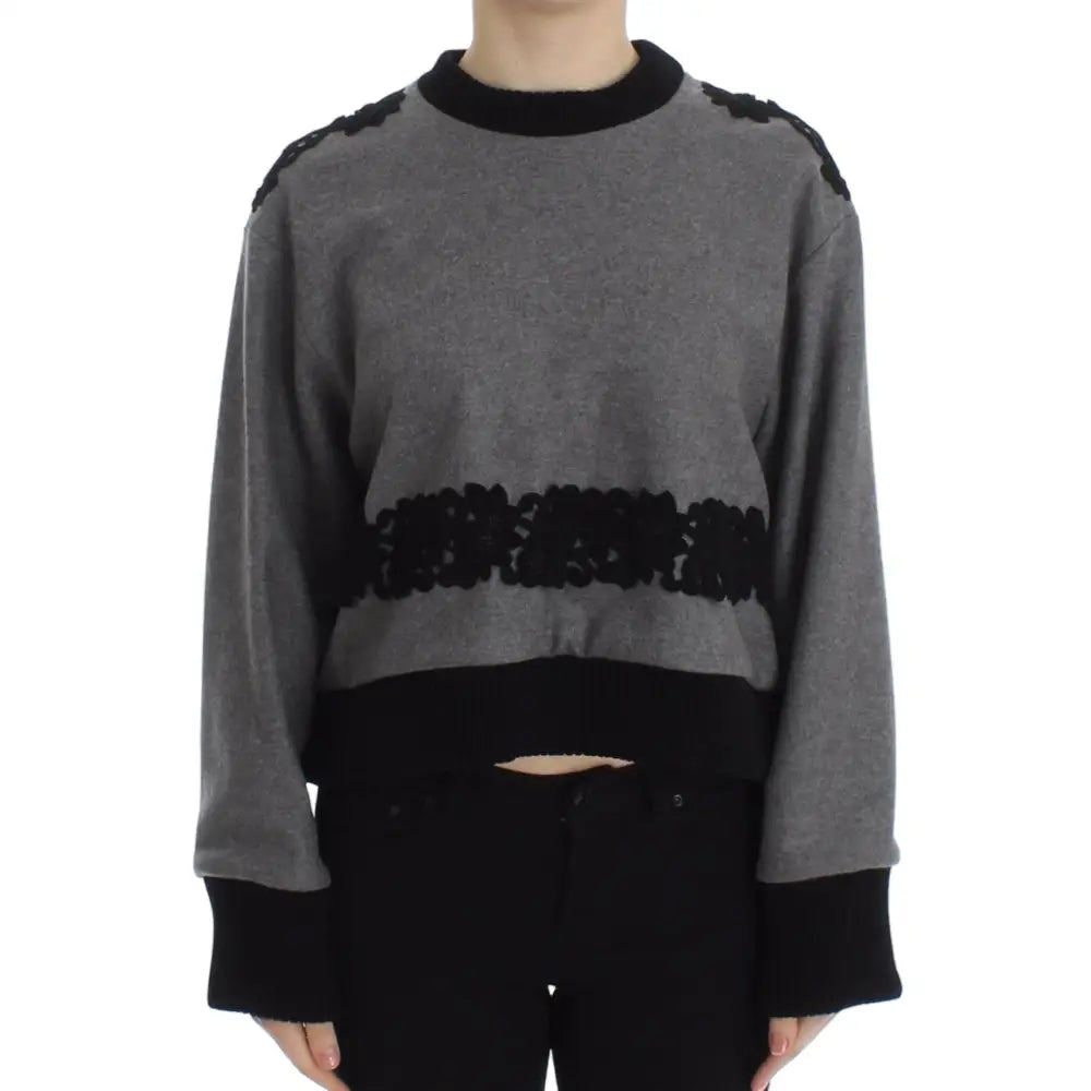 Dolce & Gabbana Gray Black Lace Wool Cashmere Sweater