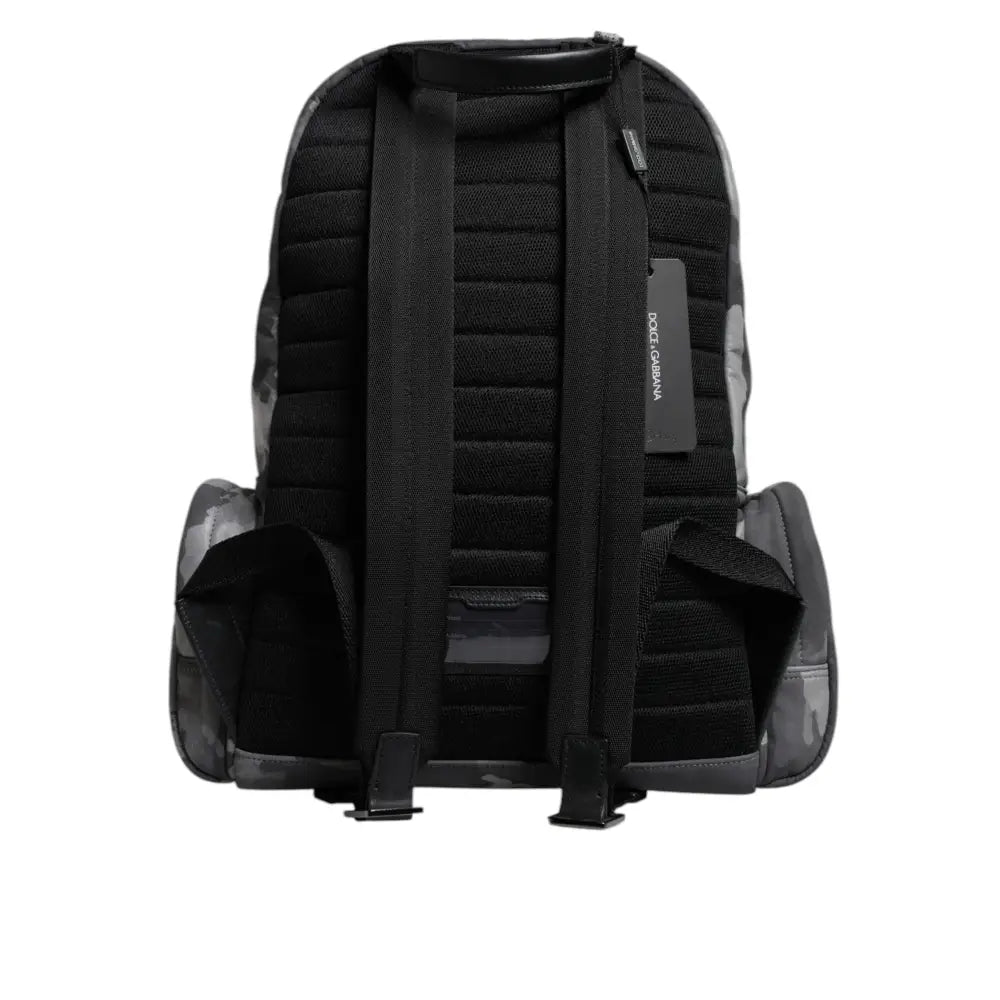 Dolce & Gabbana Gray Cotton Camouflage Logo Plaque Backpack Bag