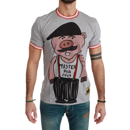 Dolce & Gabbana Gray Cotton Top 2019 Year of the Pig T-shirt