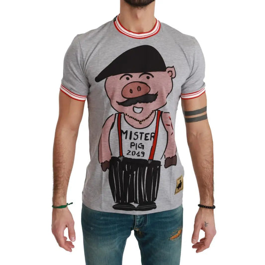 Dolce & Gabbana Gray Cotton Top 2019 Year of the Pig T-shirt