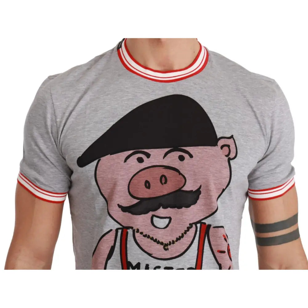 Dolce & Gabbana Gray Cotton Top 2019 Year of the Pig T-shirt