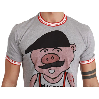 Dolce & Gabbana Gray Cotton Top 2019 Year of the Pig T-shirt