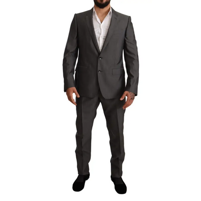 Sleek Dolce & Gabbana grå metallic martini slim fit jakkesæt med tilskåret pasform
