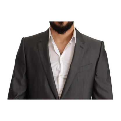 Mørkegrå tekstureret uldblazer med notch-krave og enkelt brystlomme i Dolce & Gabbana metallic martini slim fit