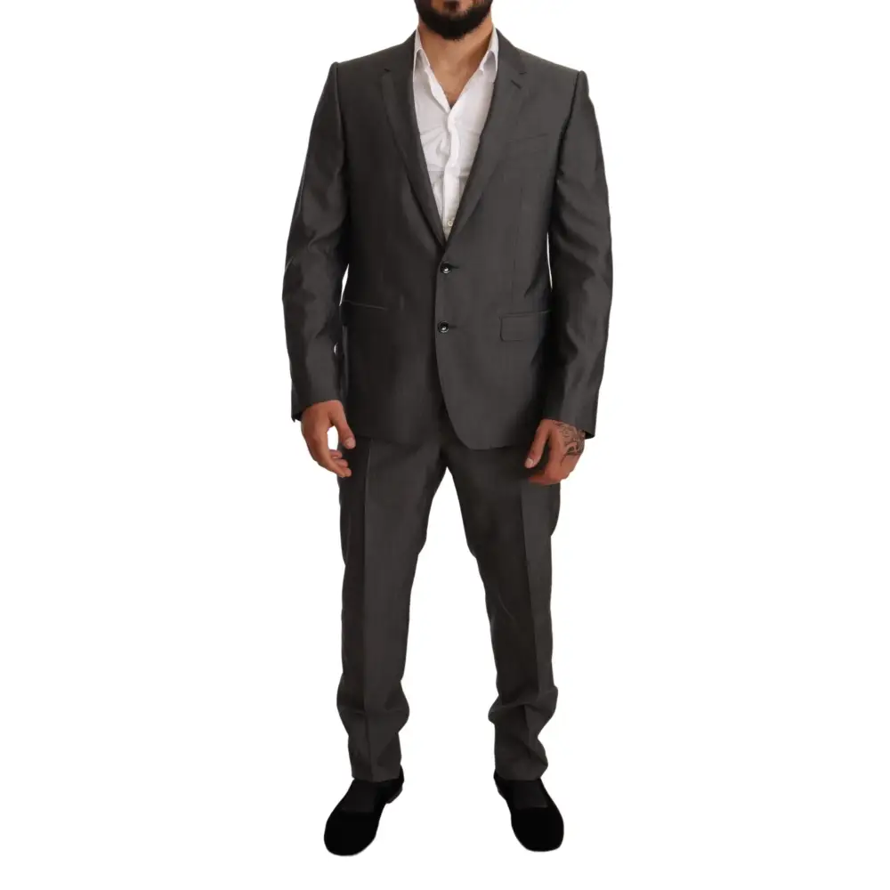 Sleek Dolce & Gabbana grå metallic martini slim fit jakkesæt med subtil tekstur