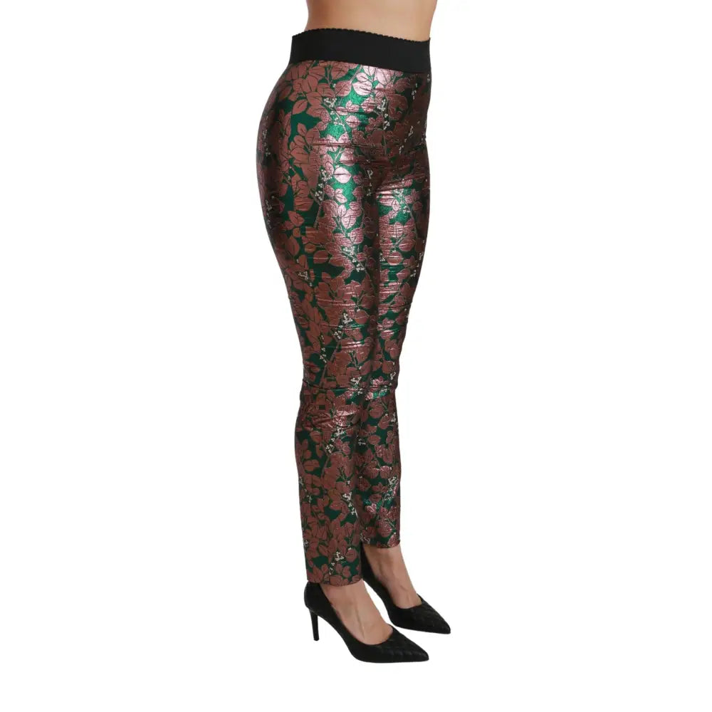 Dolce & Gabbana Green Bronze Leaf Tights Skinny Pants