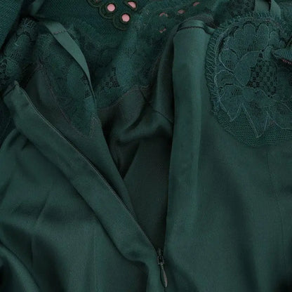 Dolce & Gabbana Green Floral Cutout Silk Wool Dress