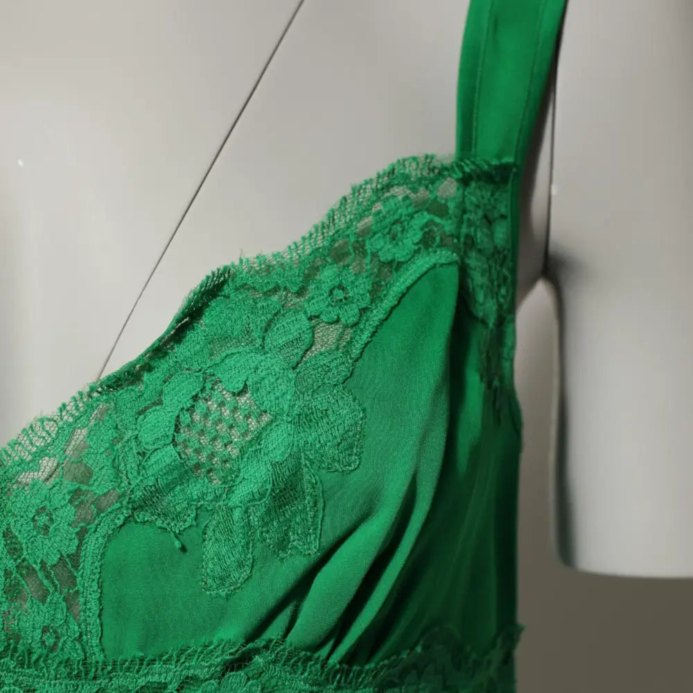 Dolce & Gabbana Green Floral Lace Tank Lingerie Top Underwear