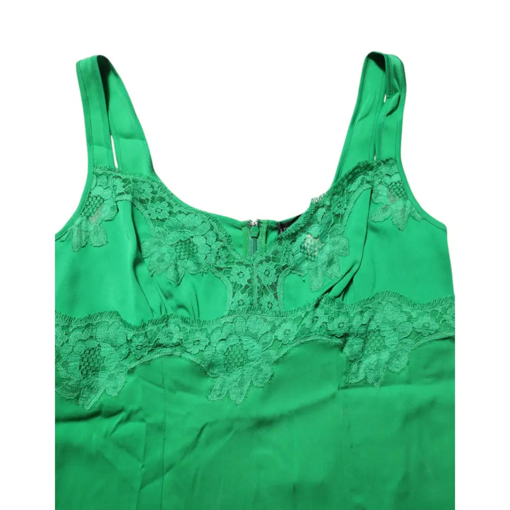 Dolce & Gabbana Green Floral Lace Tank Lingerie Top Underwear