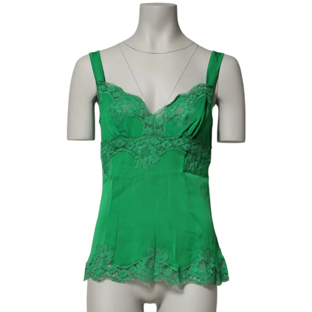 Dolce & Gabbana Green Floral Lace Tank Lingerie Top Underwear