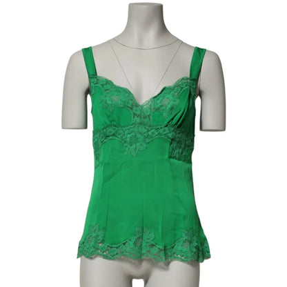 Dolce & Gabbana Green Floral Lace Tank Lingerie Top Underwear
