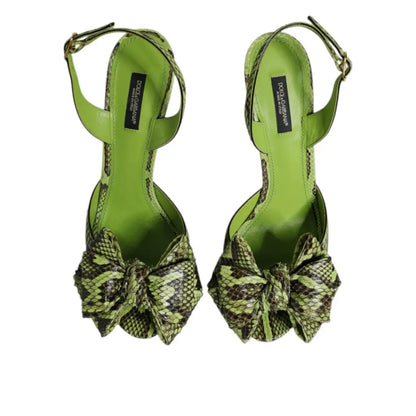 Dolce & Gabbana Green Python Leather Heels Sandals Shoes