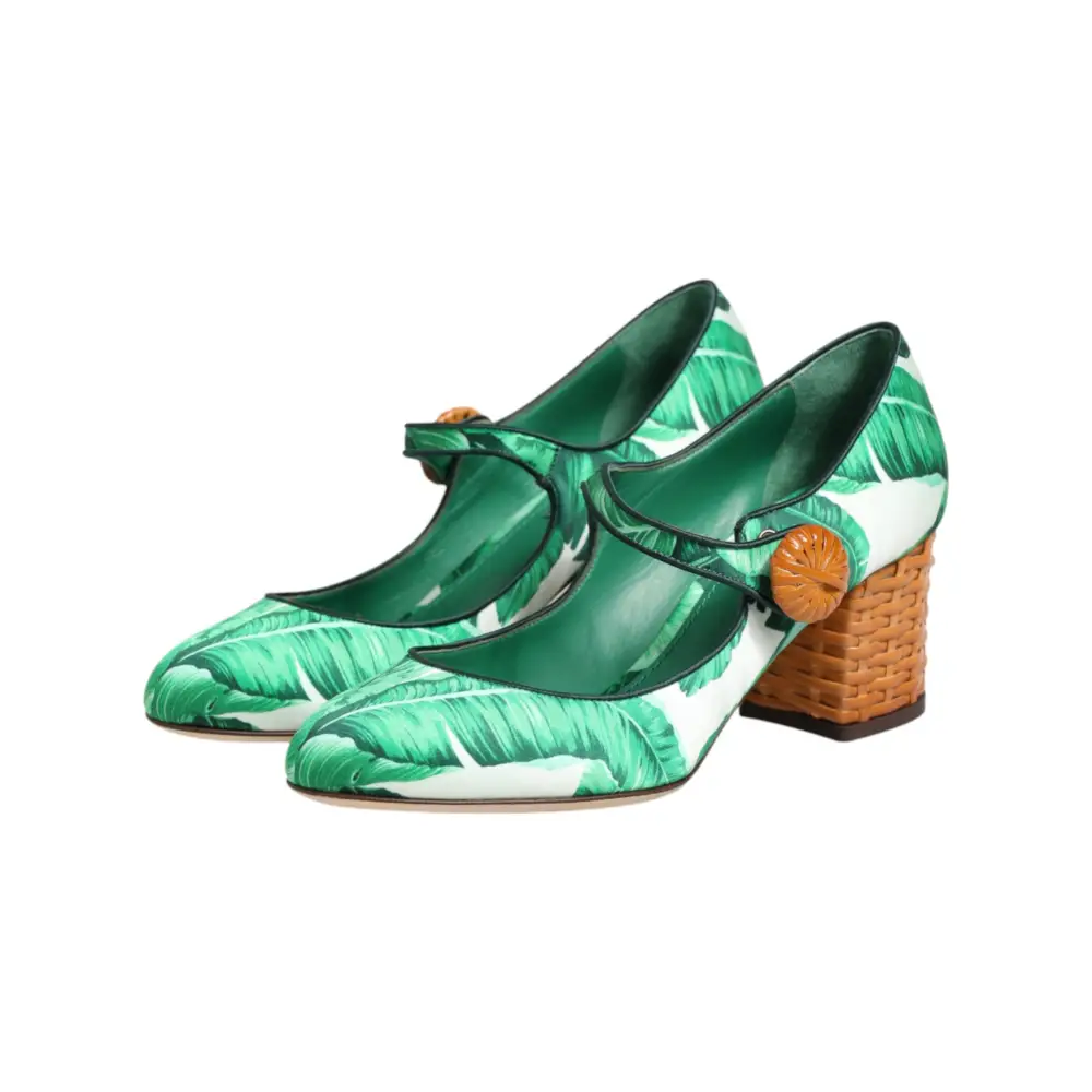 Dolce & Gabbana Green Silk MARY JANES Leaf Sandals Shoes - Højhælede sko