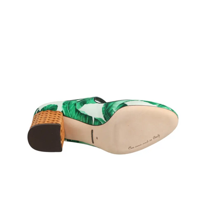 Dolce & Gabbana Green Silk MARY JANES Leaf Sandals Shoes - Højhælede sko
