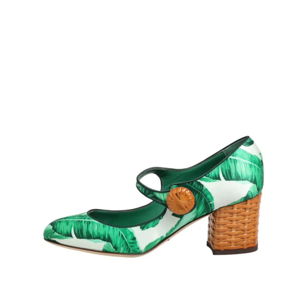 Dolce & Gabbana Green Silk MARY JANES Leaf Sandals Shoes - Højhælede sko