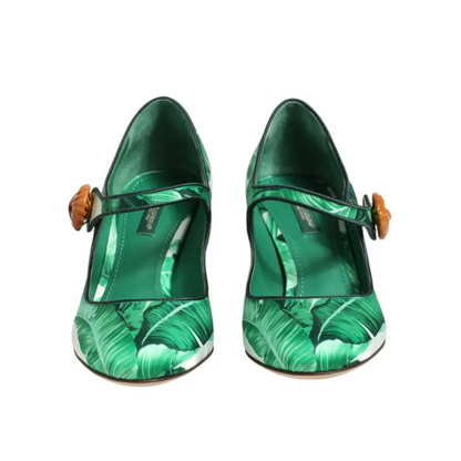 Dolce & Gabbana Green Silk MARY JANES Leaf Sandals Shoes - Højhælede sko