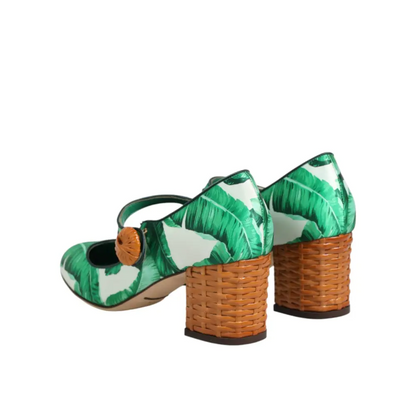 Dolce & Gabbana Green Silk MARY JANES Leaf Sandals Shoes - Højhælede sko