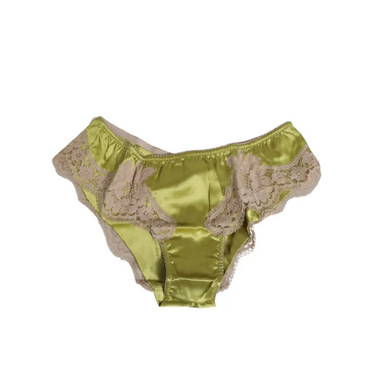 Dolce & Gabbana lime green silk satin lace trim bikini briefs