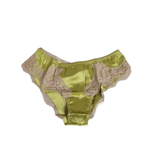 Dolce & Gabbana Green Silk Satin Lace Trim New Slip Underwear