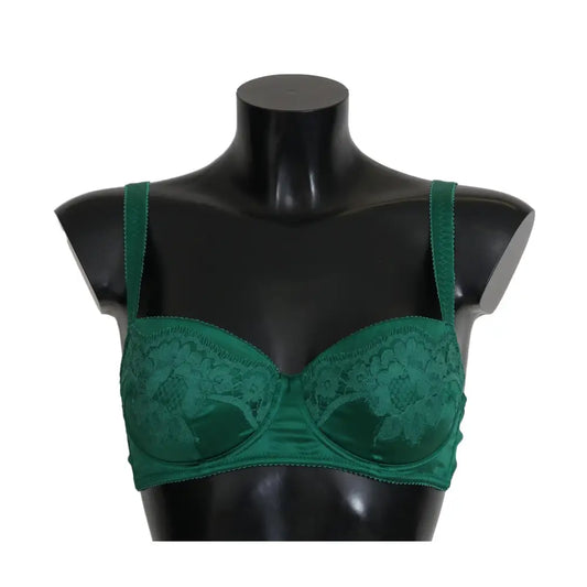 Dolce & Gabbana Green Silk Stretch Floral Lace Bra Underwear