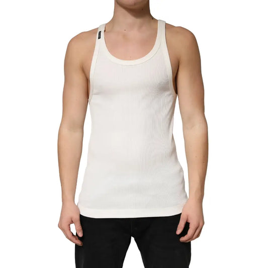 Dolce & Gabbana Ivory Cotton Ribbed Sleeveless Tank Top T-shirt - T-shirts