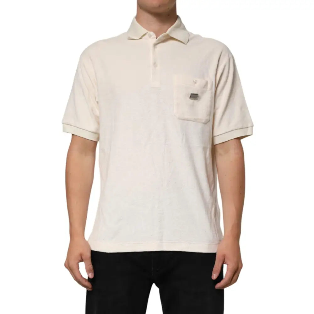 Dolce & Gabbana Ivory Cotton Terry Logo Pocket Polo T-shirt