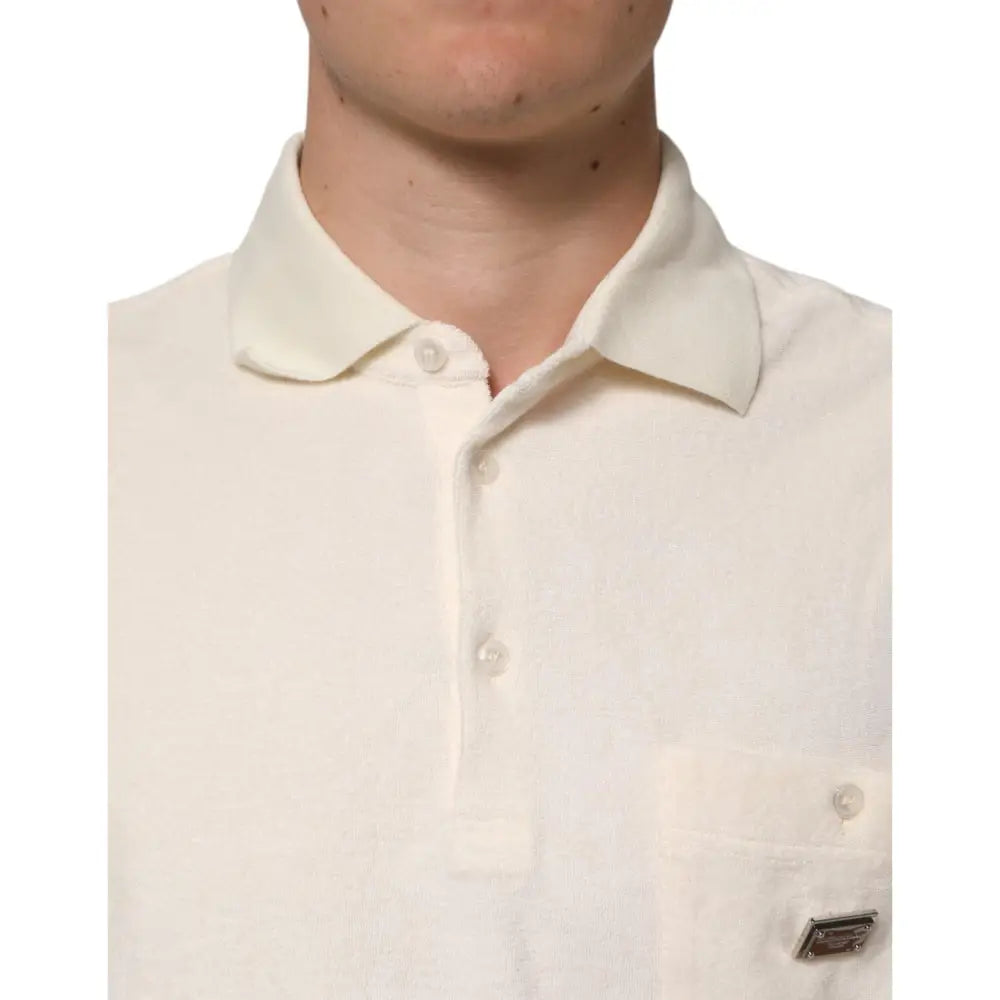 Dolce & Gabbana Ivory Cotton Terry Logo Pocket Polo T-shirt