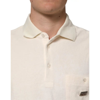 Dolce & Gabbana Ivory Cotton Terry Logo Pocket Polo T-shirt