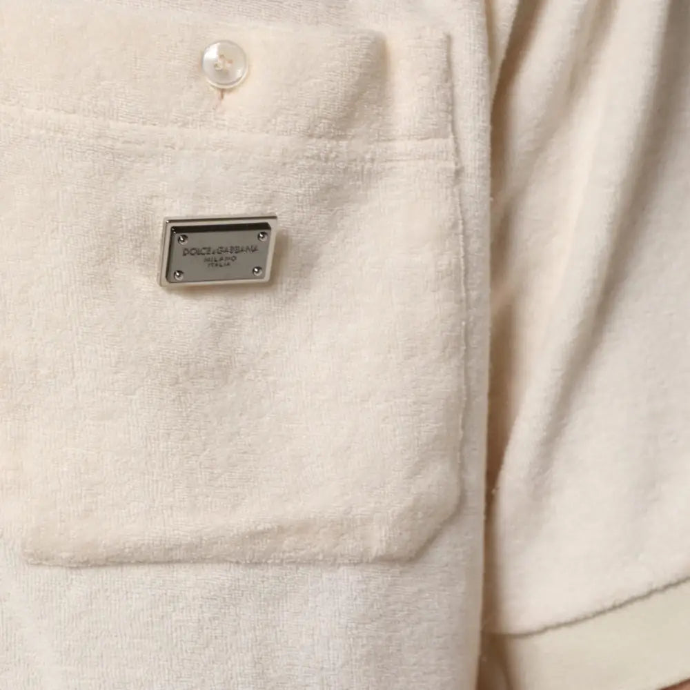 Dolce & Gabbana Ivory Cotton Terry Logo Pocket Polo T-shirt