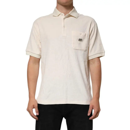 Dolce & Gabbana Ivory Cotton Terry Logo Pocket Polo T-shirt