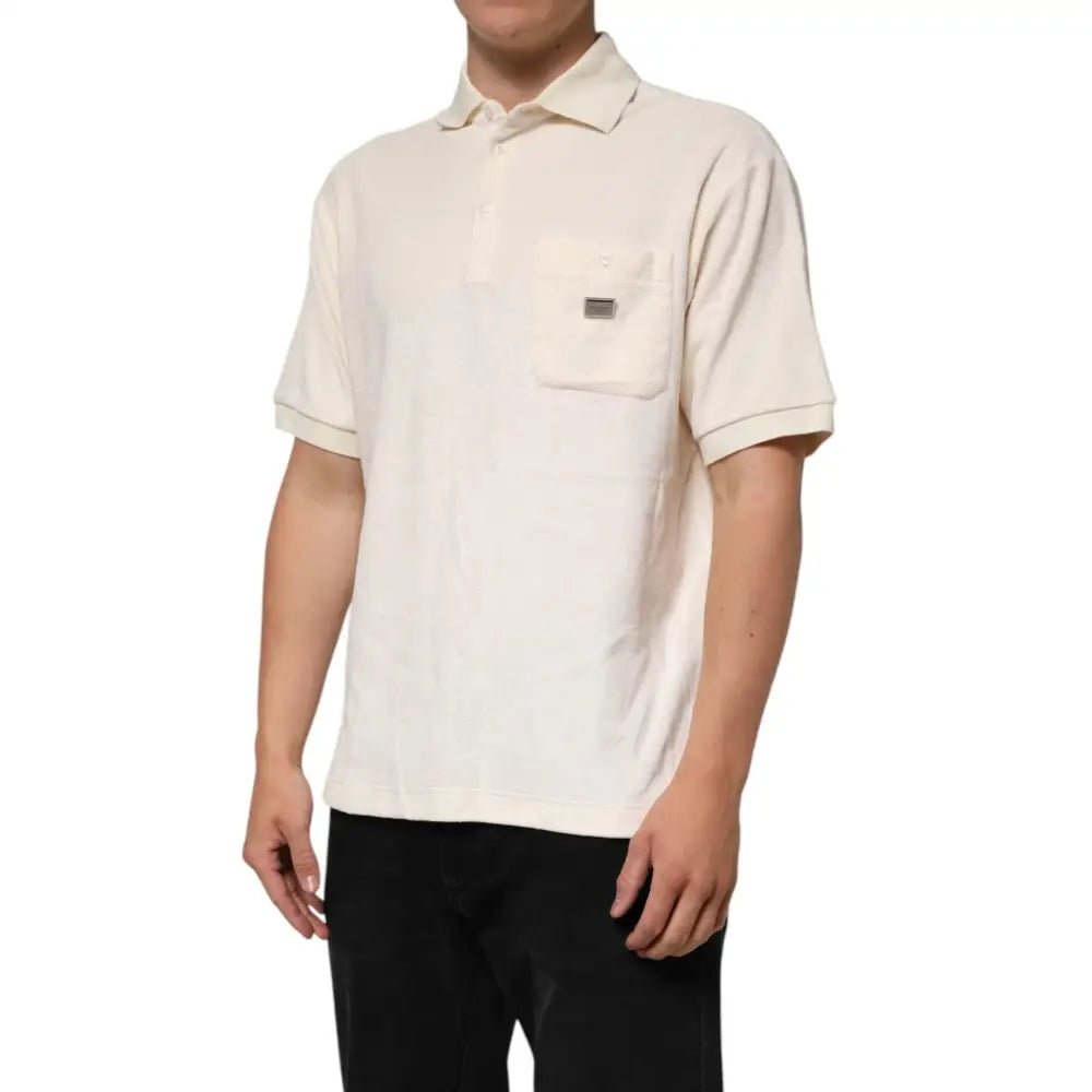 Dolce & Gabbana Ivory Cotton Terry Logo Pocket Polo T-shirt