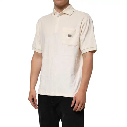 Dolce & Gabbana Ivory Cotton Terry Logo Pocket Polo T-shirt