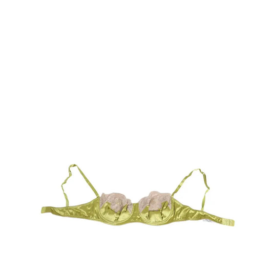 Dolce & Gabbana Lime Green Silk Satin Lace Padded Balconnet Underwear