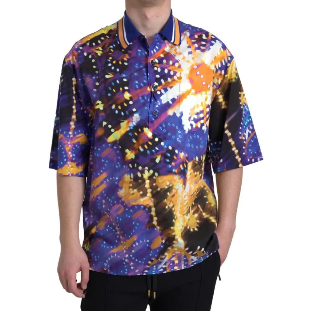 Dolce & Gabbana Luminaire Print Cotton Polo Top Men Shirt